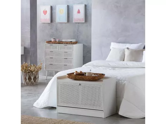 Banc Porte chaussures en bois et grille blanche 80x38x53