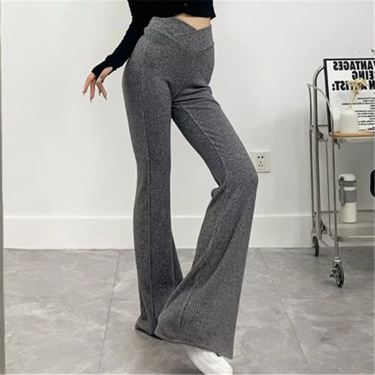 Asiris - Hoge taille, slim-fit, geribbelde broek met bootcut-hals