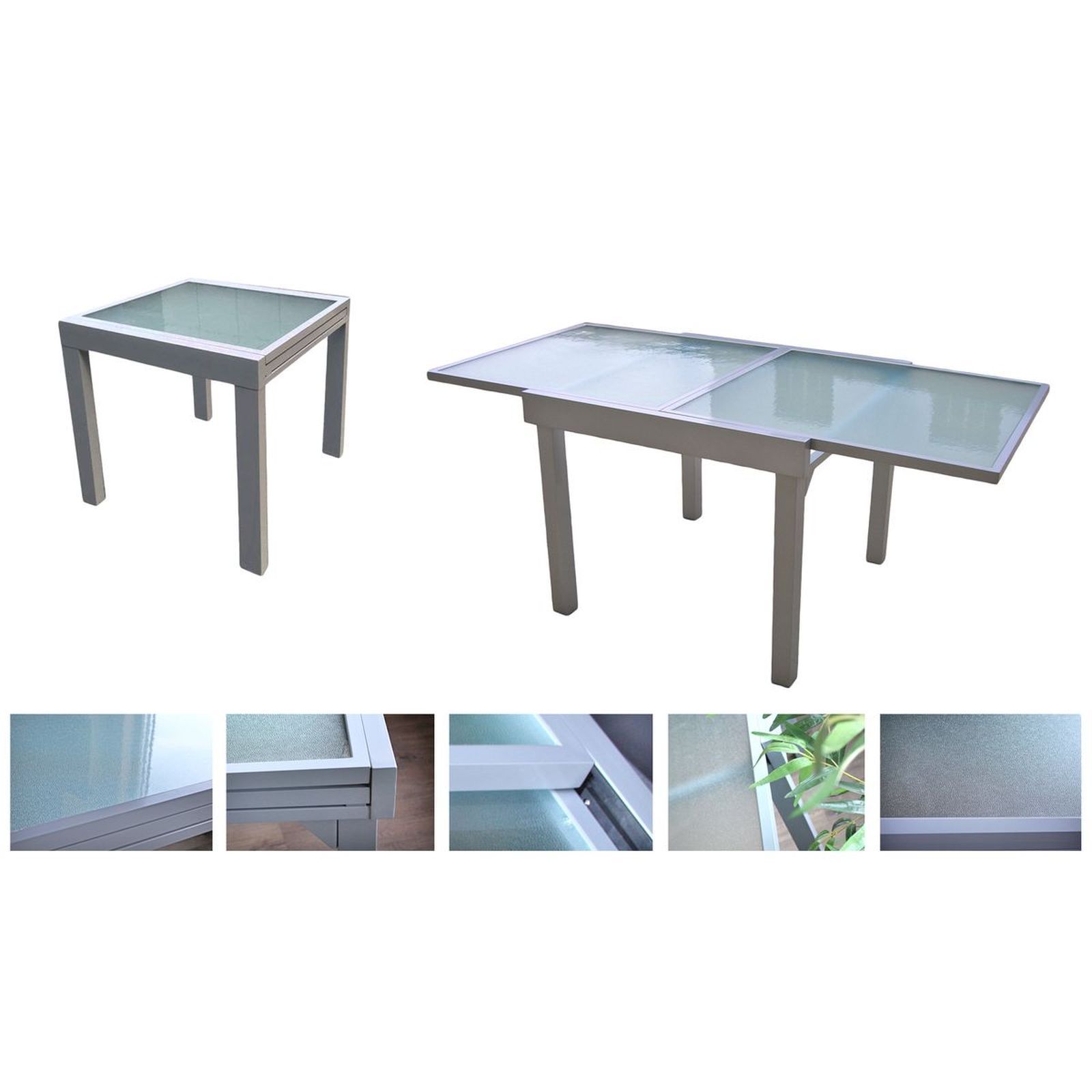 Gartentisch LOLA - grau - Glas - ausziehbar bis 180 cm