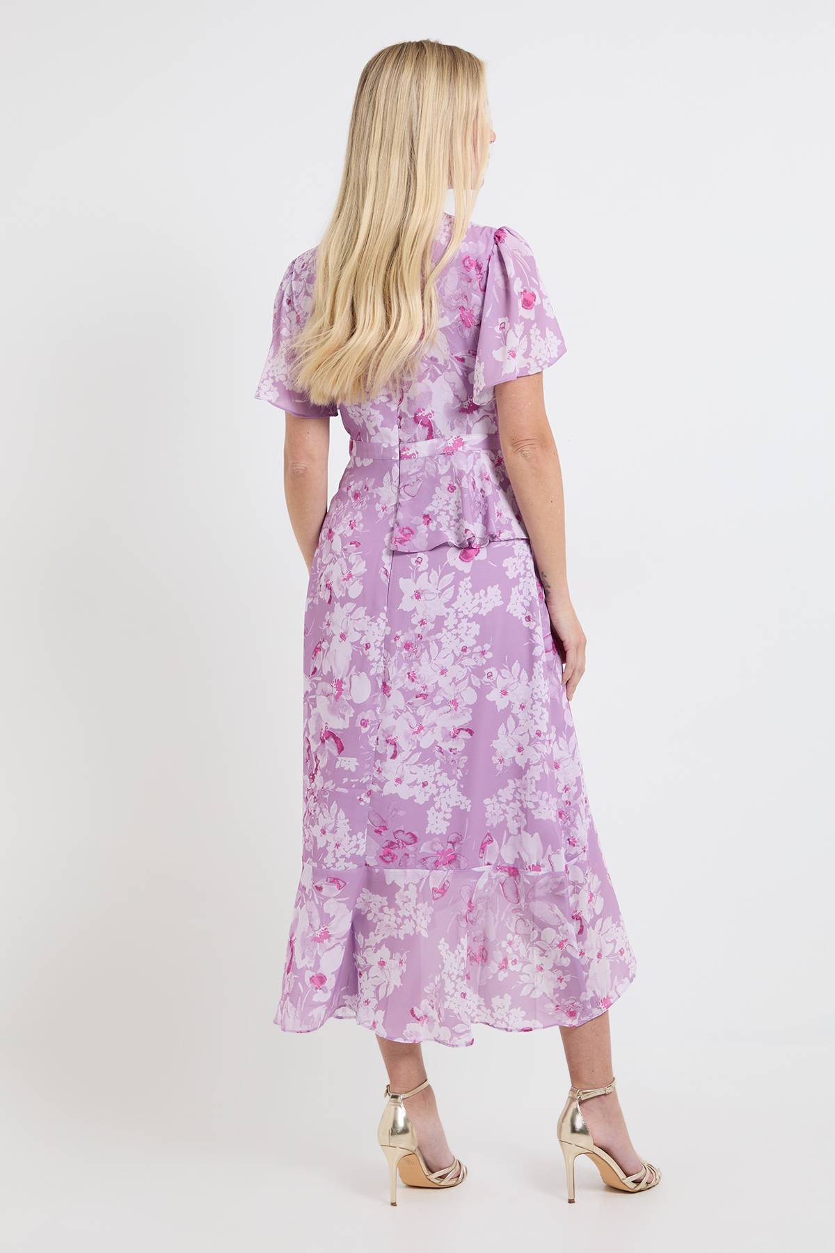 Wallis Robe Midi À Basque Volantée Et Imprimé Fleuri Petite