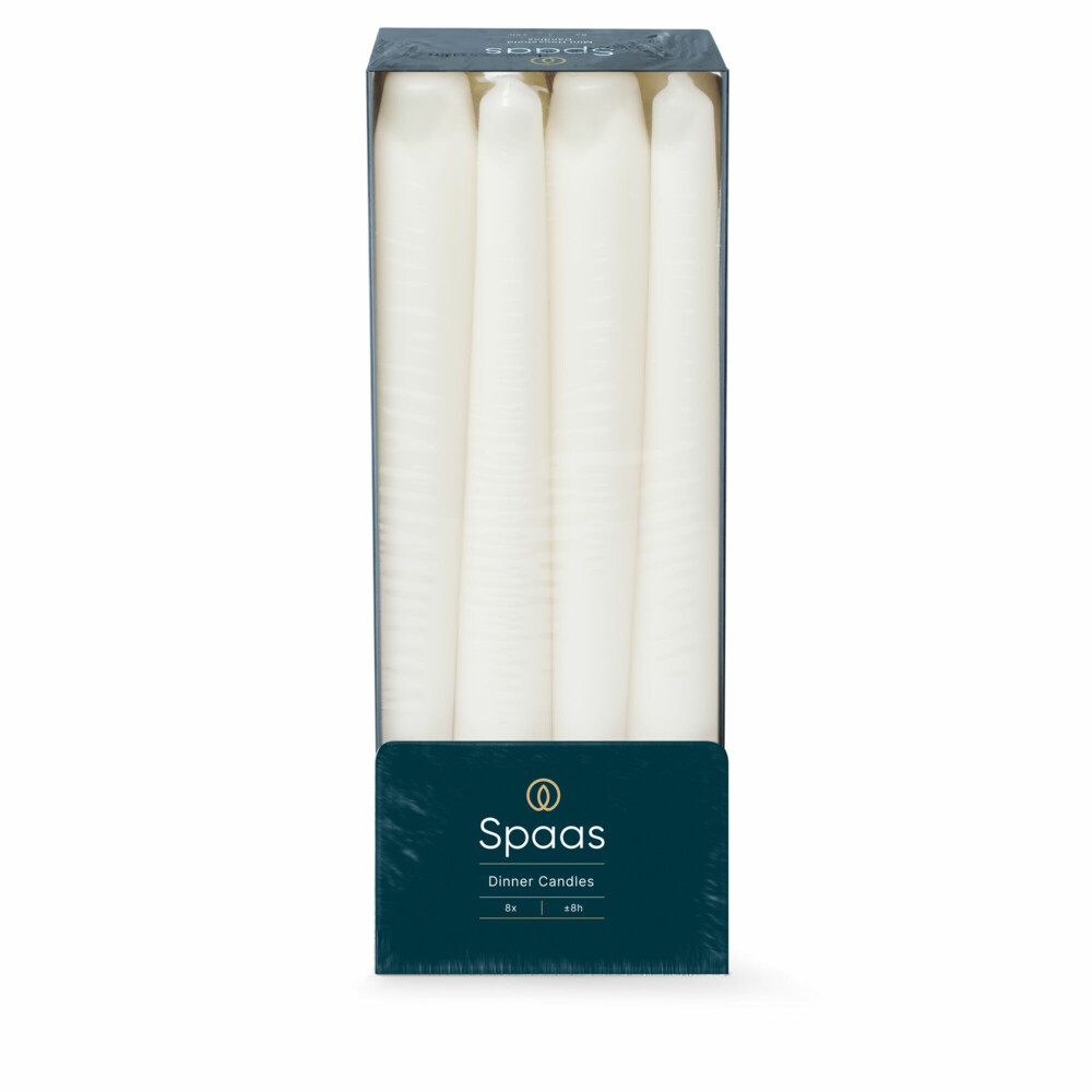 SPAAS Dinerkaarsen Wit 23/250 mm ± 8 branduren8 stuks