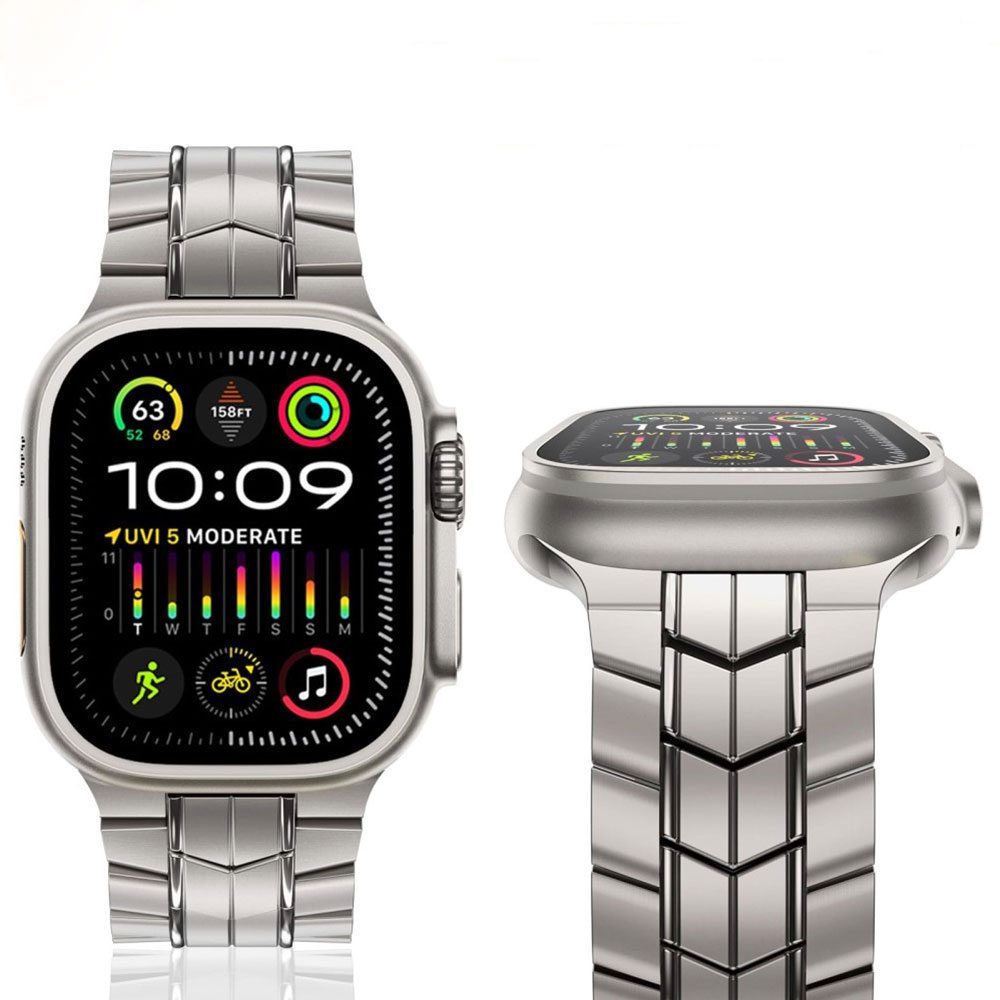 Apple Watch (49/46/45/44 mm) Edelstahl Reifenmuster Armband mit Faltschliesse (Gelenkumfang: 180 - 260 mm) - Silber