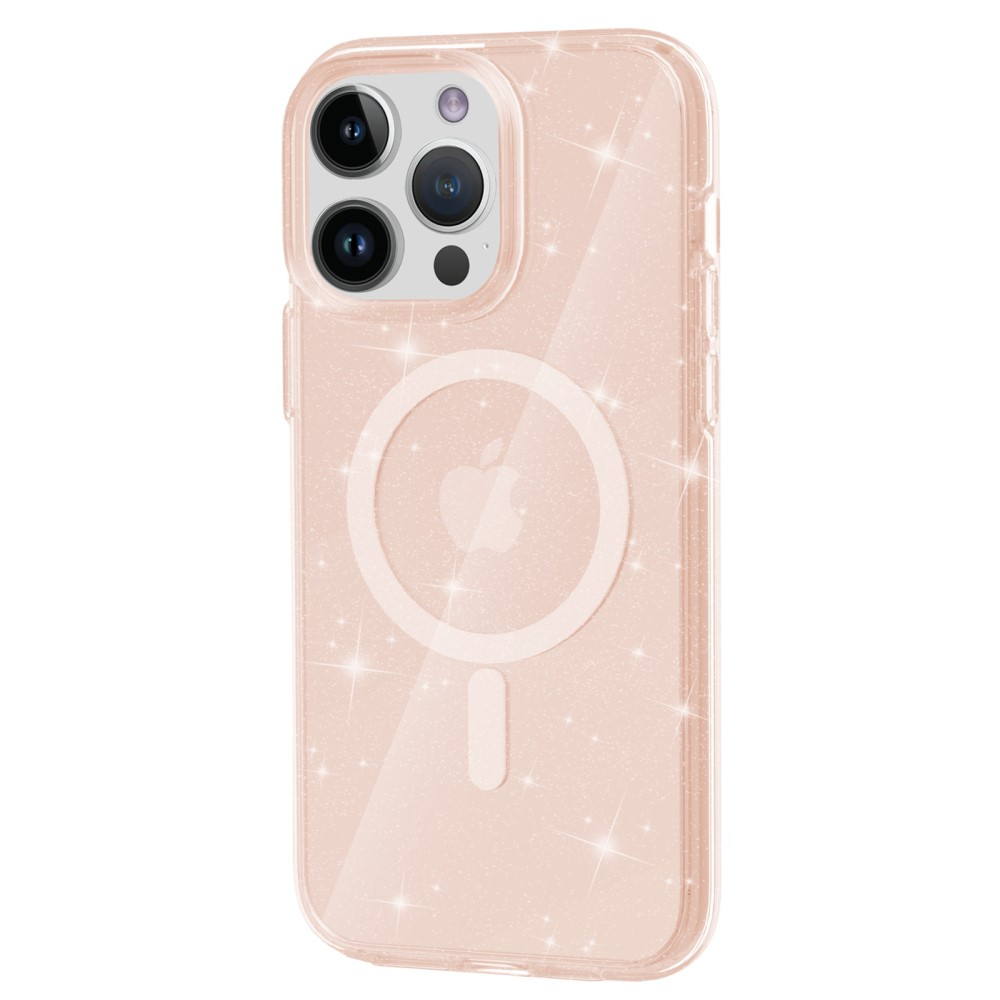 iPhone 15 Pro Max MagSafe Hybrid Hardcase Hülle mit TPU Bumper Glitzer Design - Roségold / Transparent