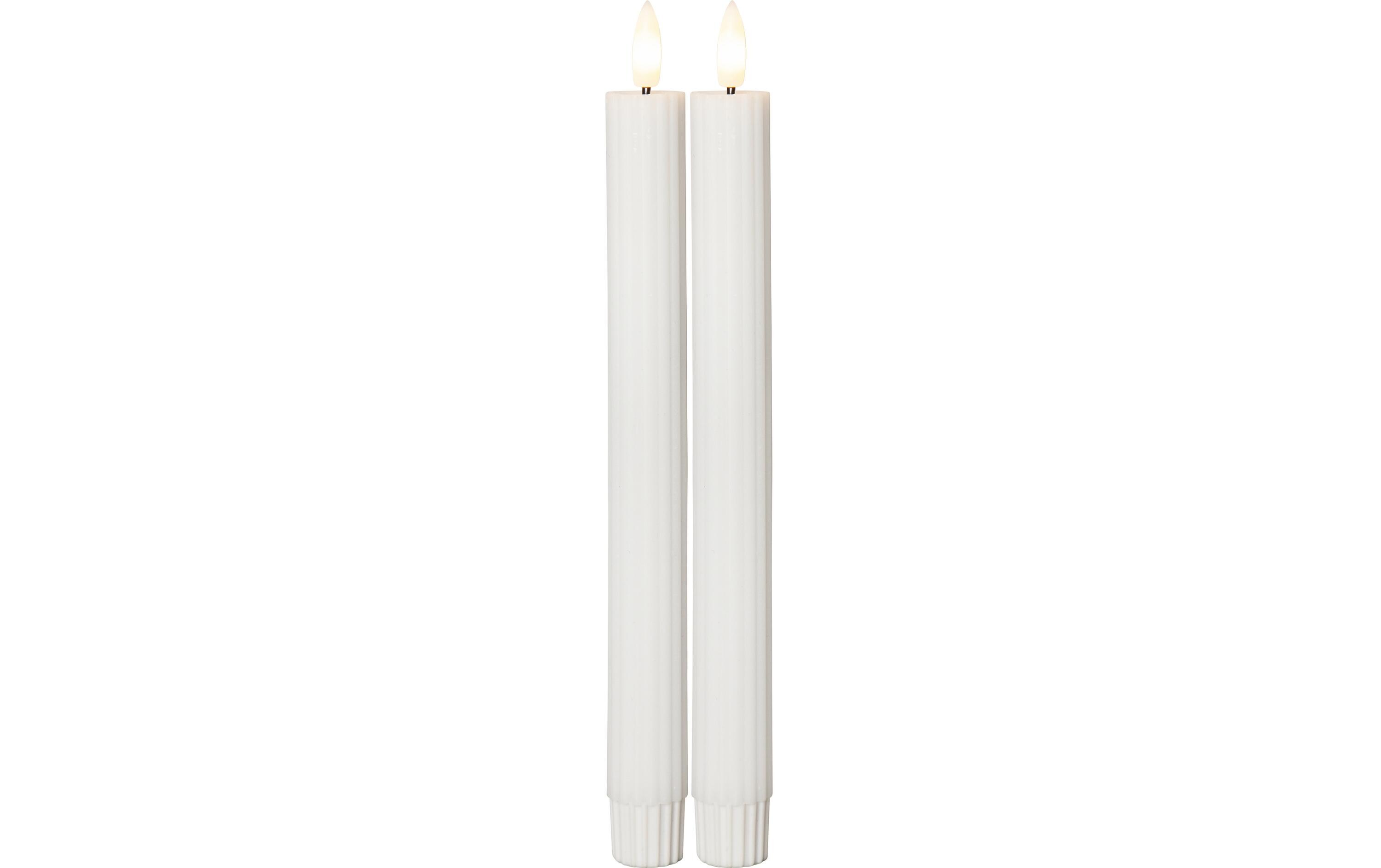 LED-Stabkerzen Set Flamme Stripe, 25 cm, Weiss, 2 StückIndoor-LED Leuchterkerze