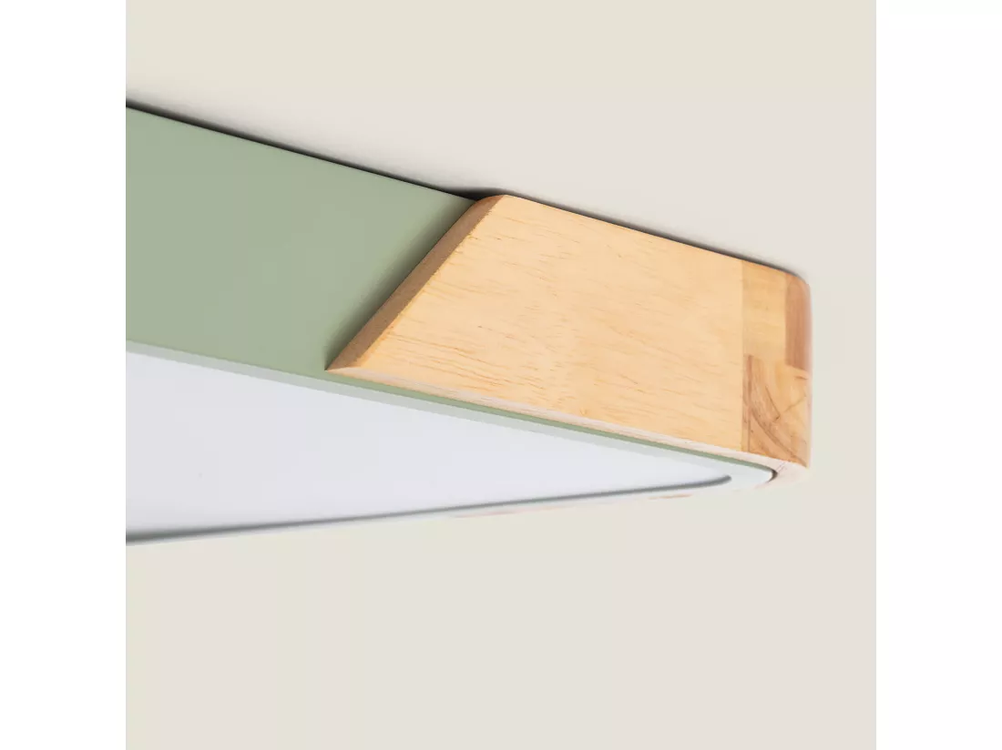 Plafonnier LED 30W Rectangulaire Bois et Métal 625x425 mm CCT Sélectionnable Semi-Dari Vert