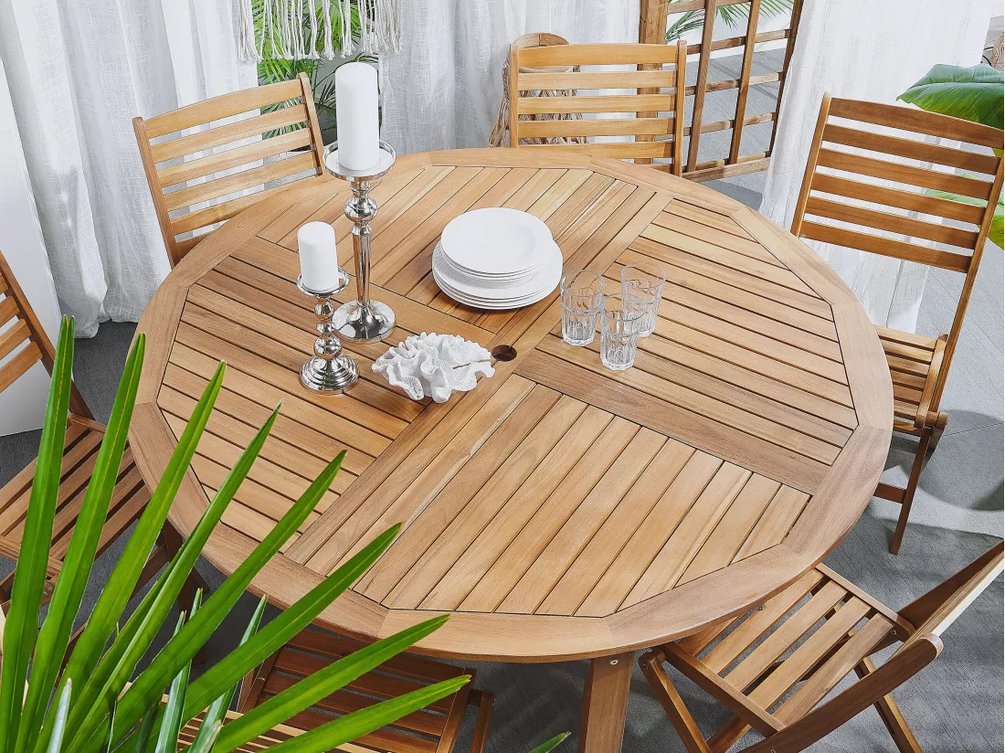 Table de salle à manger de jardin TOLVE 150 cm 150 cm Acacia Marron