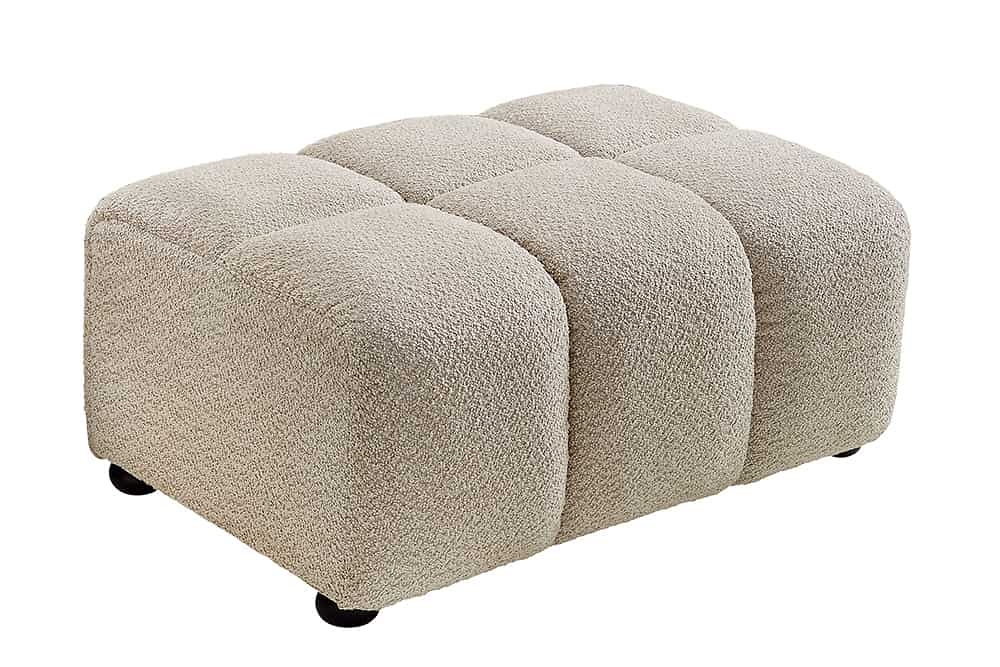 Moderner Hocker CLOUD 100cm champagner greige Bouclé Federkern Fußhocker Sitzhocker