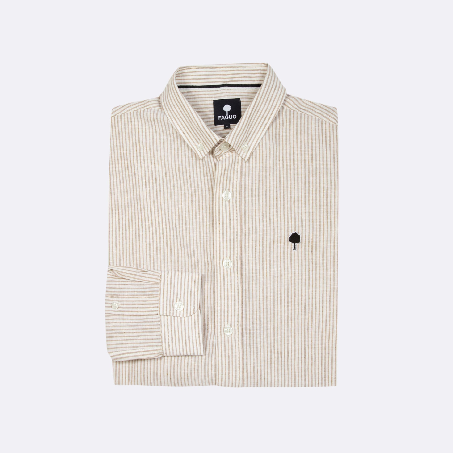 Chemise rayée beige & camel Coton et lin - modèle Ivoy