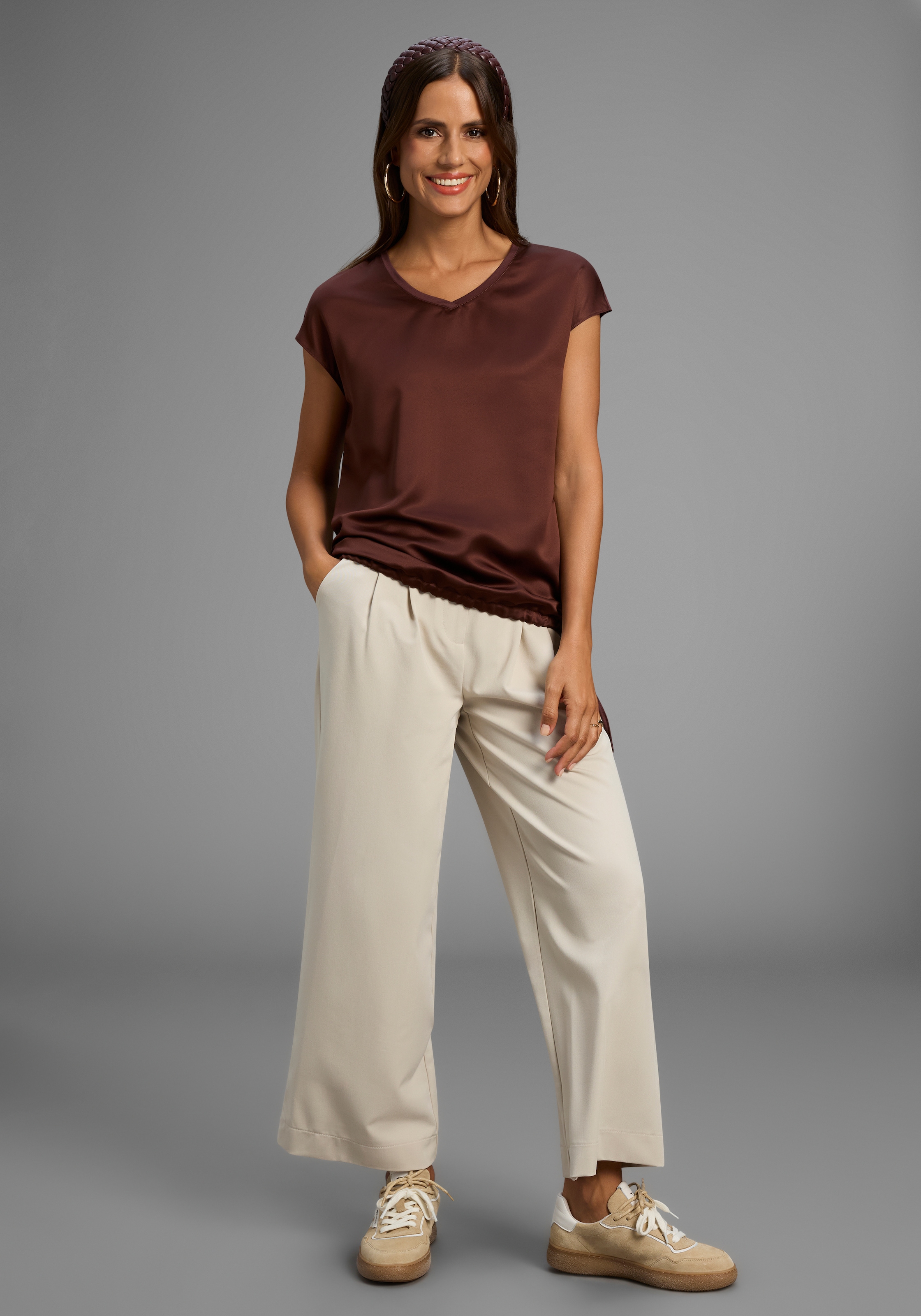 Laura Scott Shirtbluse , Satin-Bluse mit Jersey-Rückenteil und Bindeband - NEUE KOLLEKTION