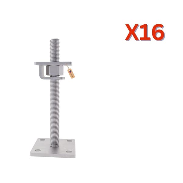 Søylesko justerbar med plate, krok og løs mutter M20x150 Sinkflak, 16 stk
