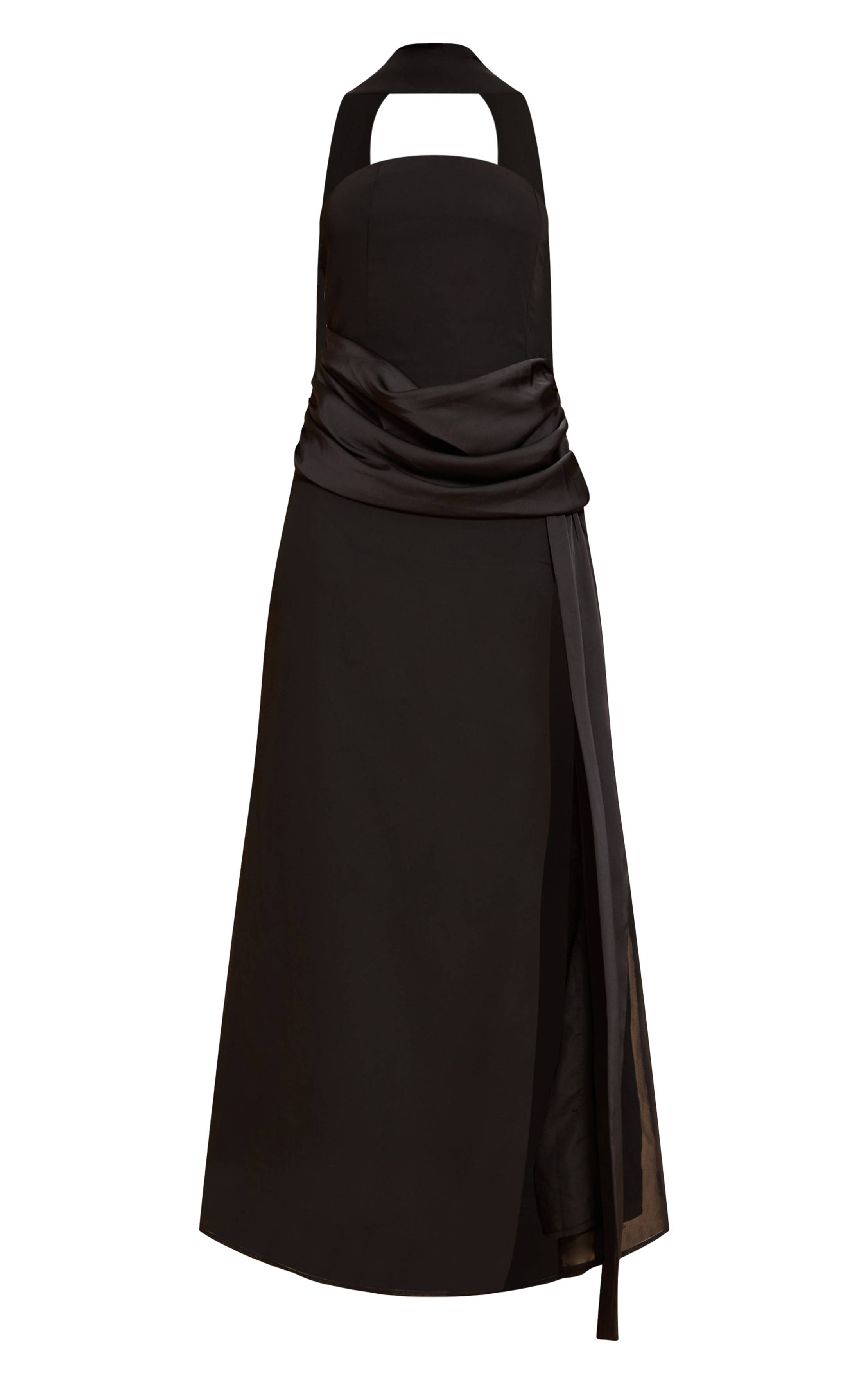 Noir Robe Longue Bandeau À Détail Drapé