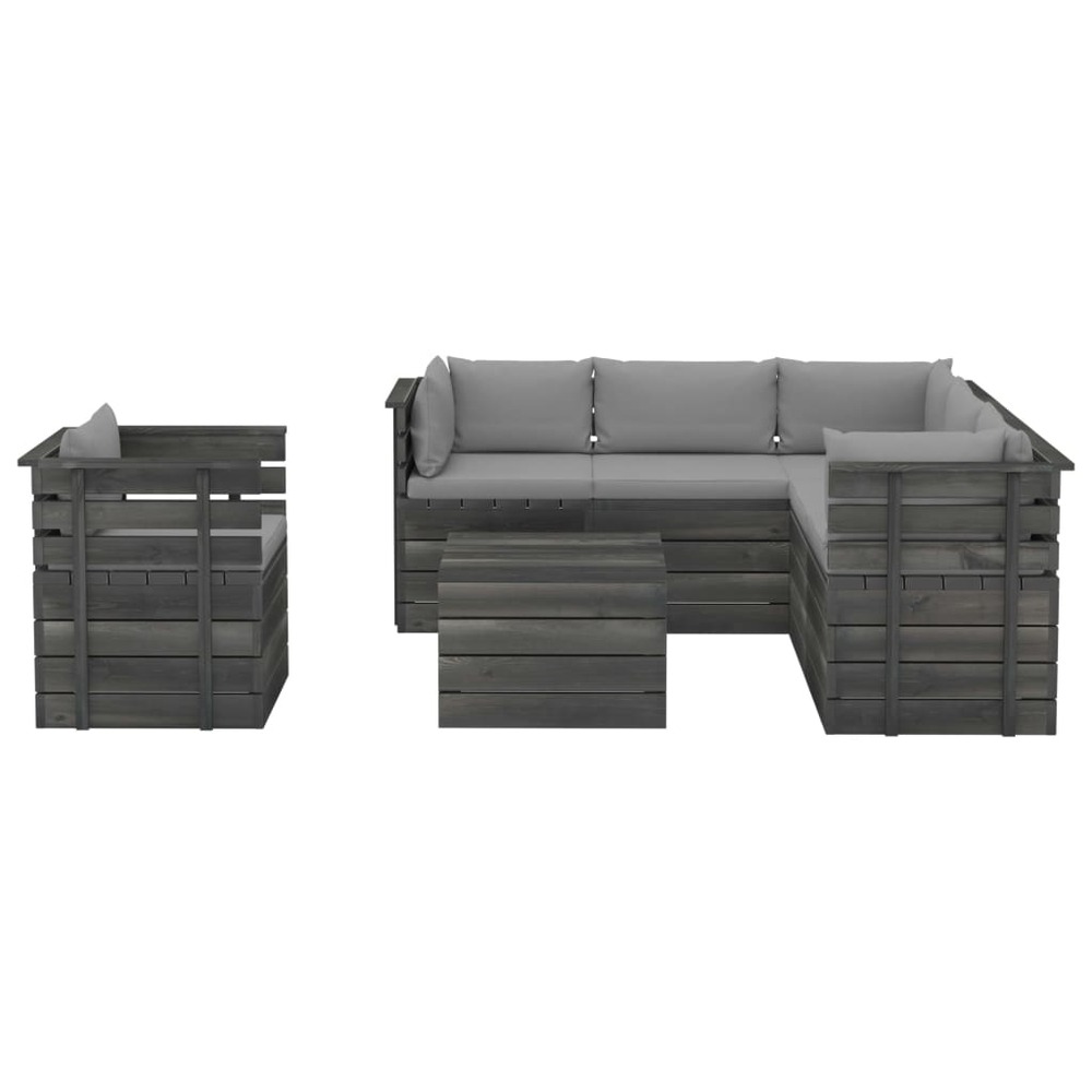 Salon de jardin palette meuble d'extérieur ensemble de mobilier 7 pièces avec coussins bois de pin massif