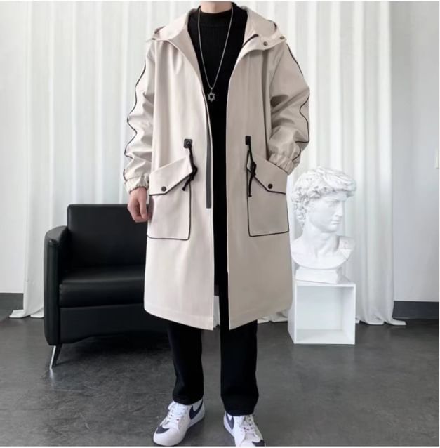 Capbrew - Trenchcoat met capuchon en contrasterende rand en rits
