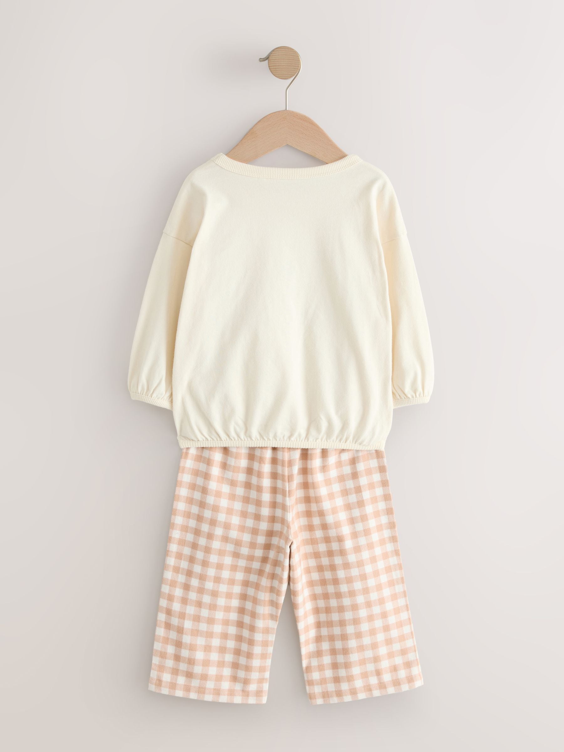 Ecru/Brown Aspen Bear - Sweatshirt Pyjamas with Woven Bottoms Set (9mths-10yrs)