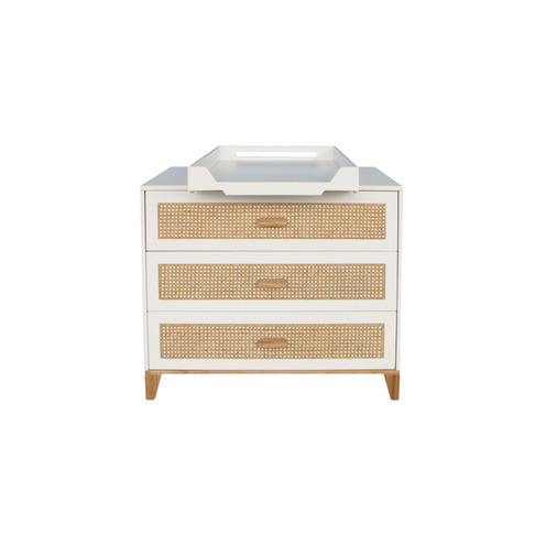 Commode 3 tiroirs Façade cannage rotin NAMI Neige - THEO