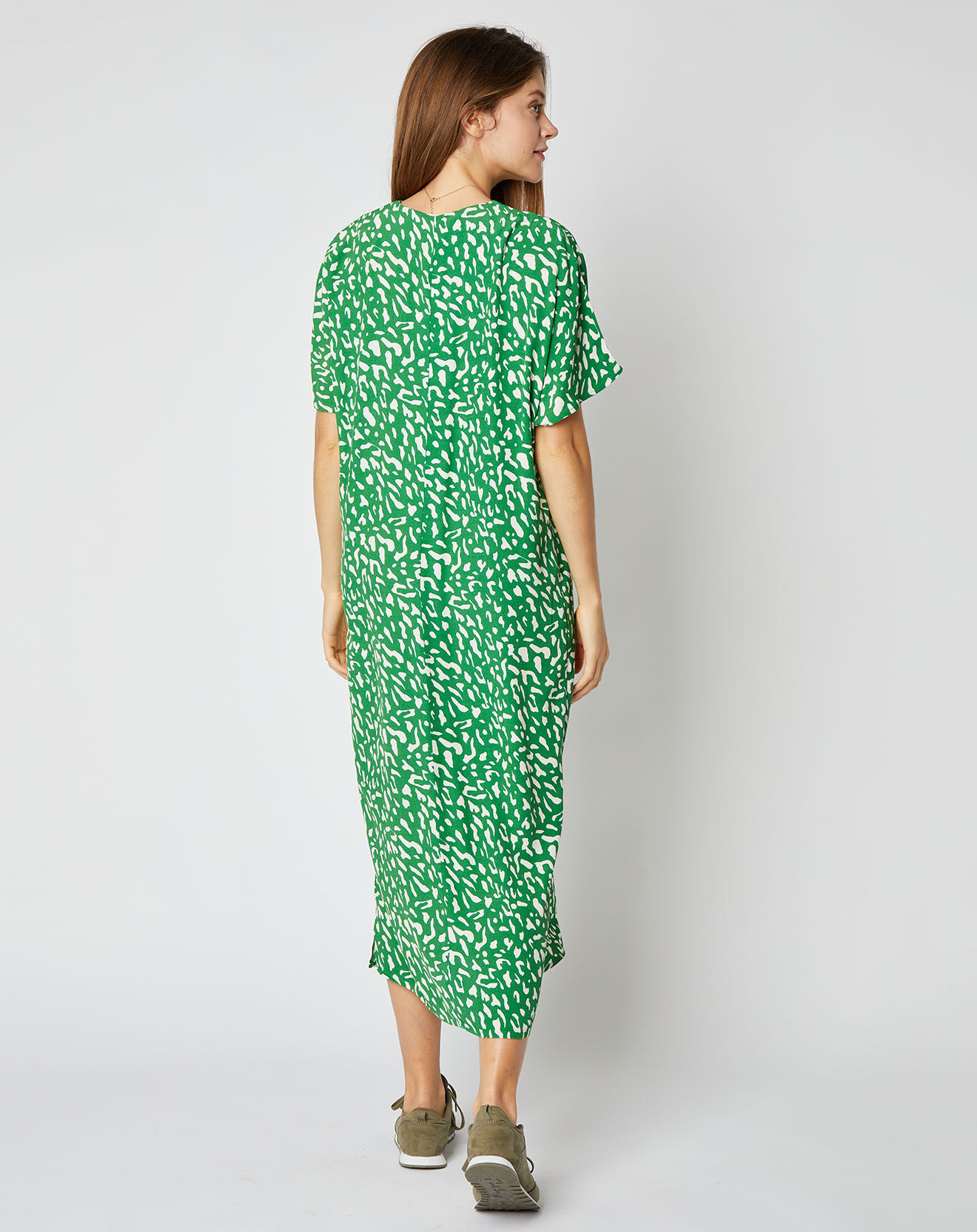 An'ge Robe mi-longue droite Floriane à motifs verte