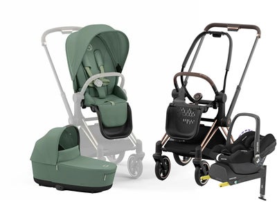 Cybex e-Priam Duovogn inkl. Maxi-Cosi CabrioFix & Base, Leaf Green/Rose Gold