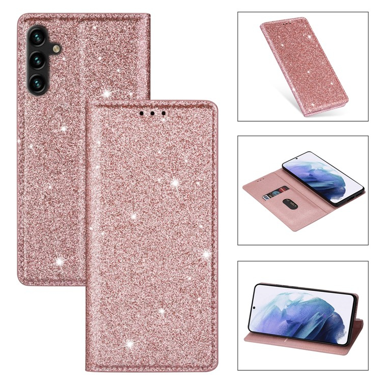 Samsung Galaxy S25 Flip Wallet Cover Leder Tasche Glitzer Optik - Roségold