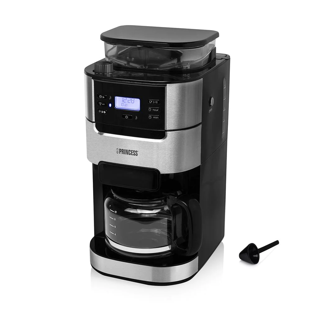 cafetière électrique de 1,5L avec moulin à café intégré 1050W gris noi
