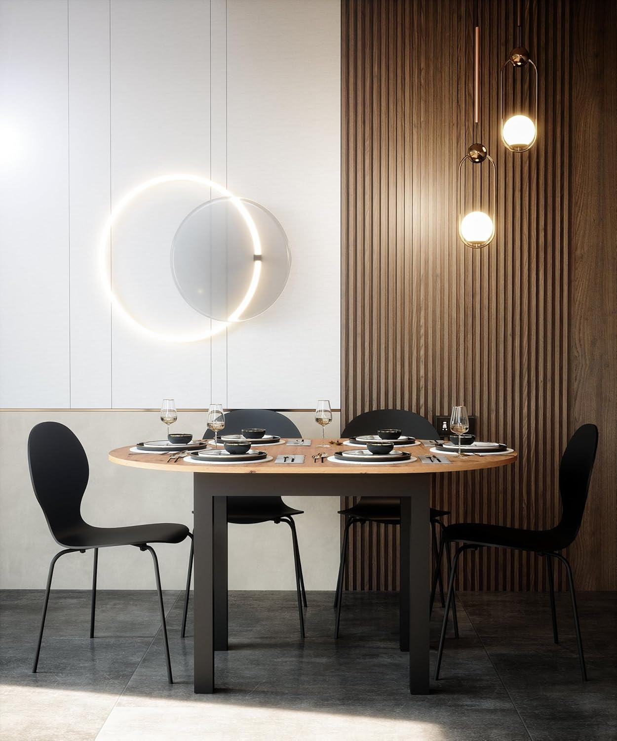 Newfurn Esstisch rund ausziehbar 100–140 cm – moderner Funktionstisch in Wildeiche, skandinavisches Design, stabil und flexibel für Esszimmer HO5079018