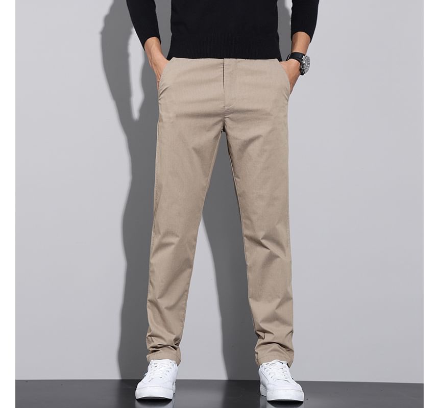Denimic - Halfhoge effen rechte broek