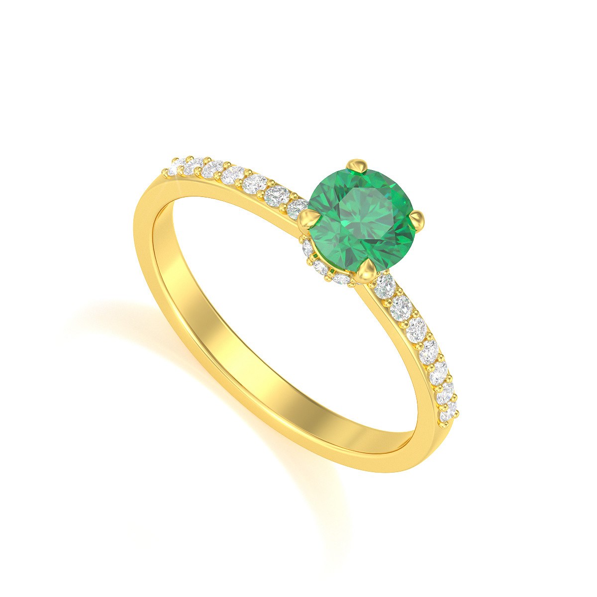 Bague ADEN Or 585 Jaune Emeraude et diamants 2.4grs
