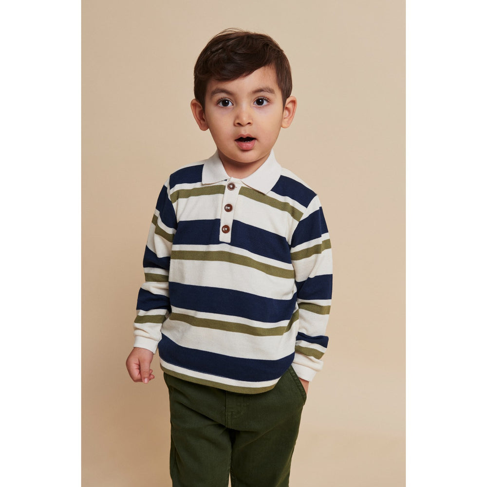Køb COPENHAGEN COLORS Green Combi Striped Pique Polo Bluse