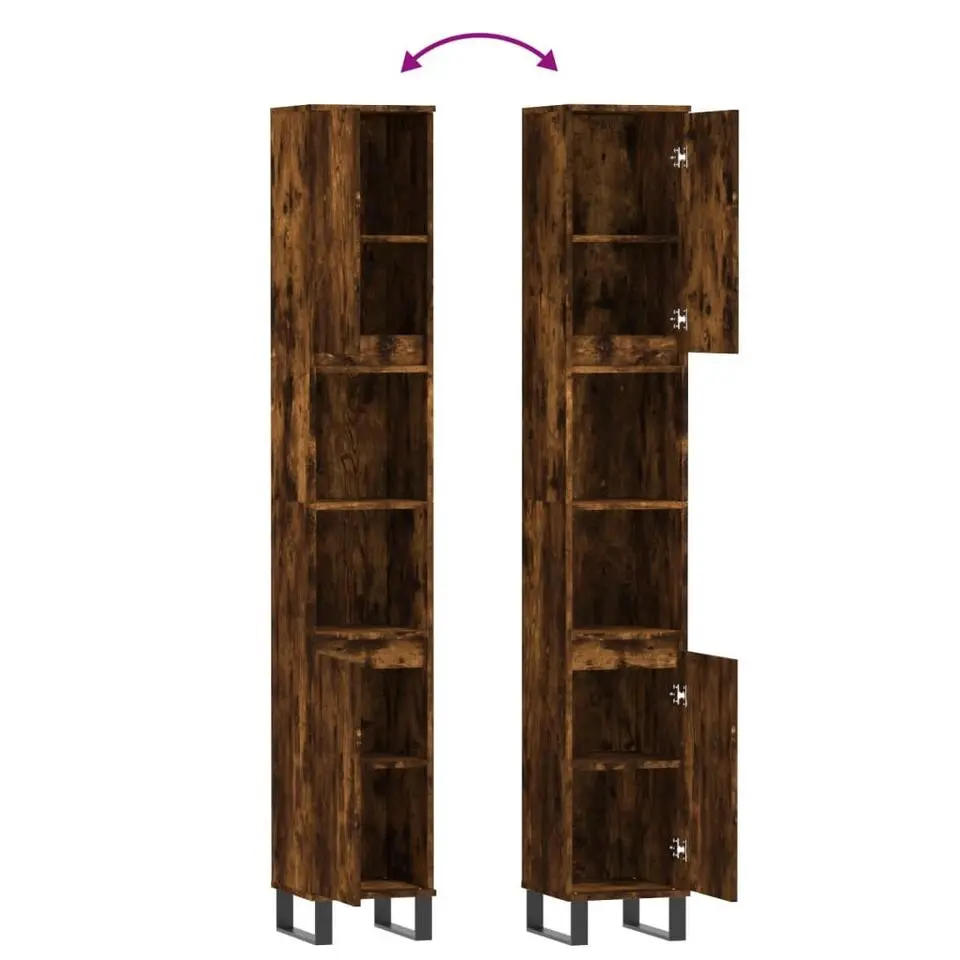 vidaXL - Kolomkast met 2 deuren - Gerookt eiken - Hout en ijzer - 30x30x190 cm