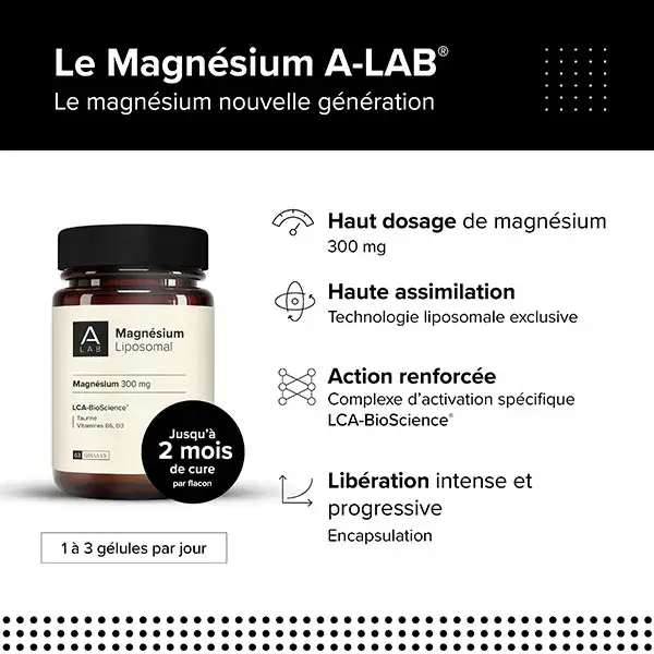 A-Lab Magnésio Lipossomal 300 mg - Estresse, Fadiga, Distúrbios do Sono - 63 cápsulas