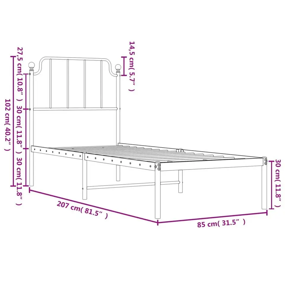 vidaXL - Metalen bed frame met hoofdbord - Zwart - 80x200 cm