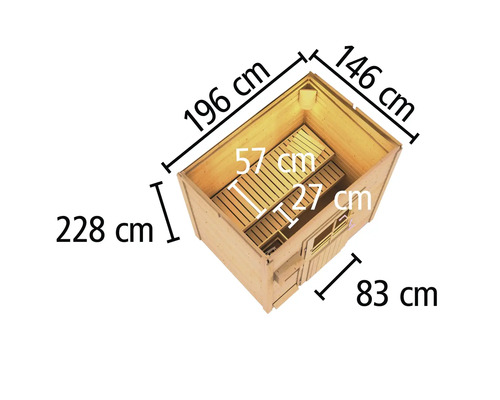 Karibu Talos 1 saunacabine zonder oven, houten deur en isolatieglas, terragrijs