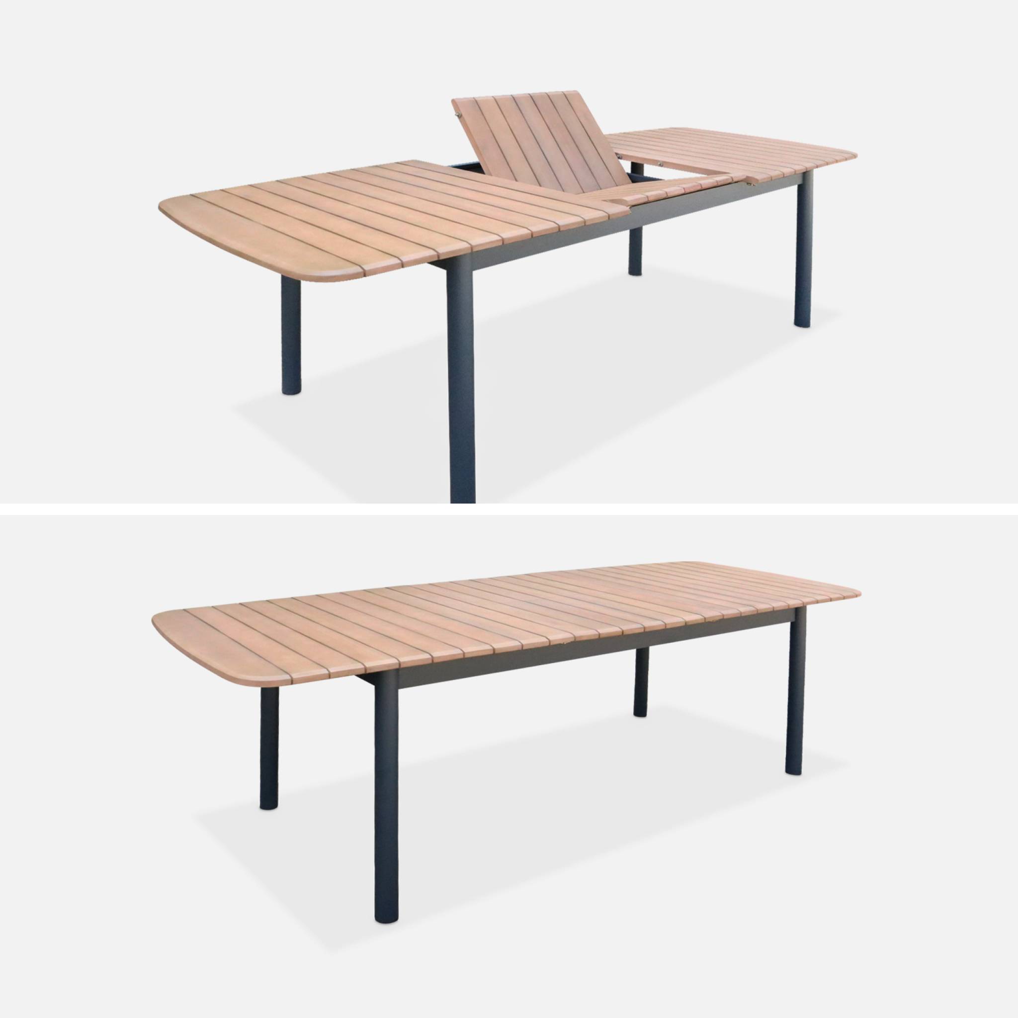 Set complet table de jardin papillon samana 190/254.4 x 93.5 x 76cm + 8 fauteuils couleurs bois clair anthracite. Bois d'eucalyptus