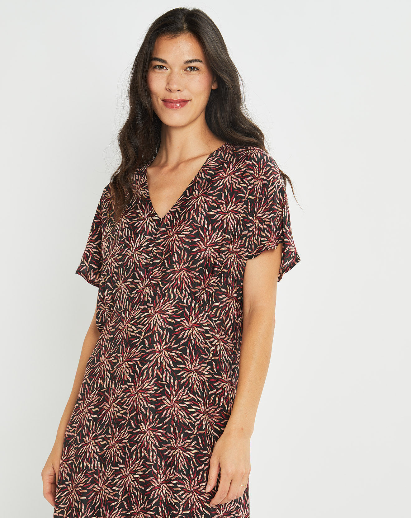 Lauren Vidal Robe en Soie mélangée Soan imprimée étoile rouge/noir