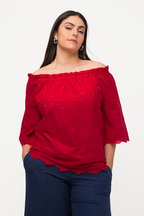 Carmenbluse, schulterfrei, A-Linie, Spitze, Halbarm