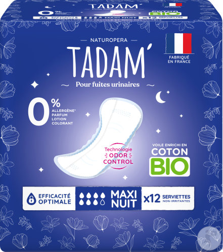 Tadam Serviettes Écologiques Fuites Urinaires Et Incontinence Légère Nuit Pièces 12