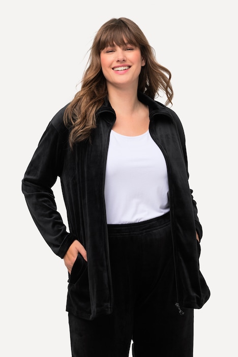 Loungewear-Nickijacke, Umfallkragen, Langarm, recycelt