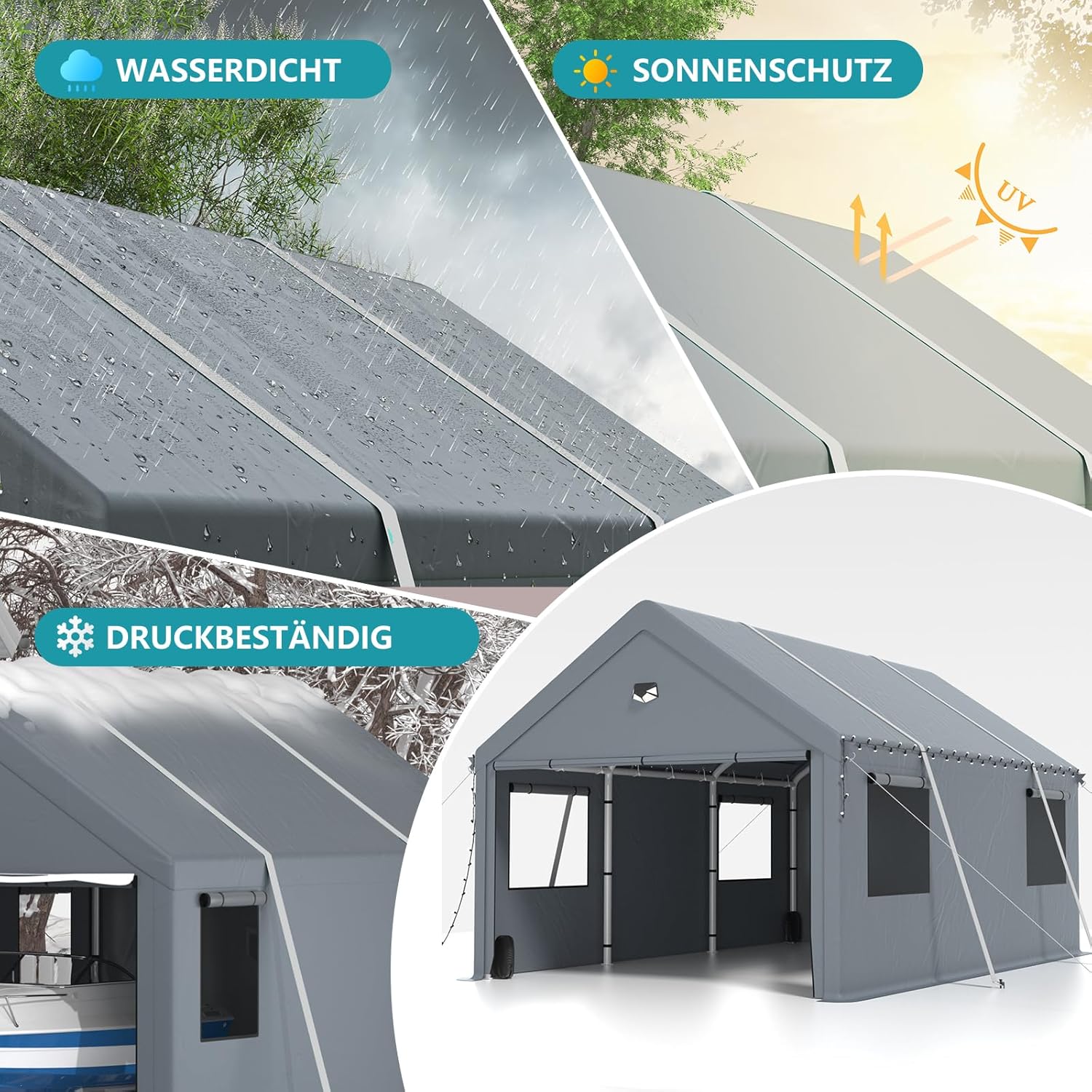 Carport Zeltgarage 3x5 m – extra großes Garagenzelt Winterfest mit Roll-up-Fenster für Auto, SUV, Boote & LKW – Seitenwände und Dach abnehmbar – Unterstand Lagerzelt oder Weidezelt