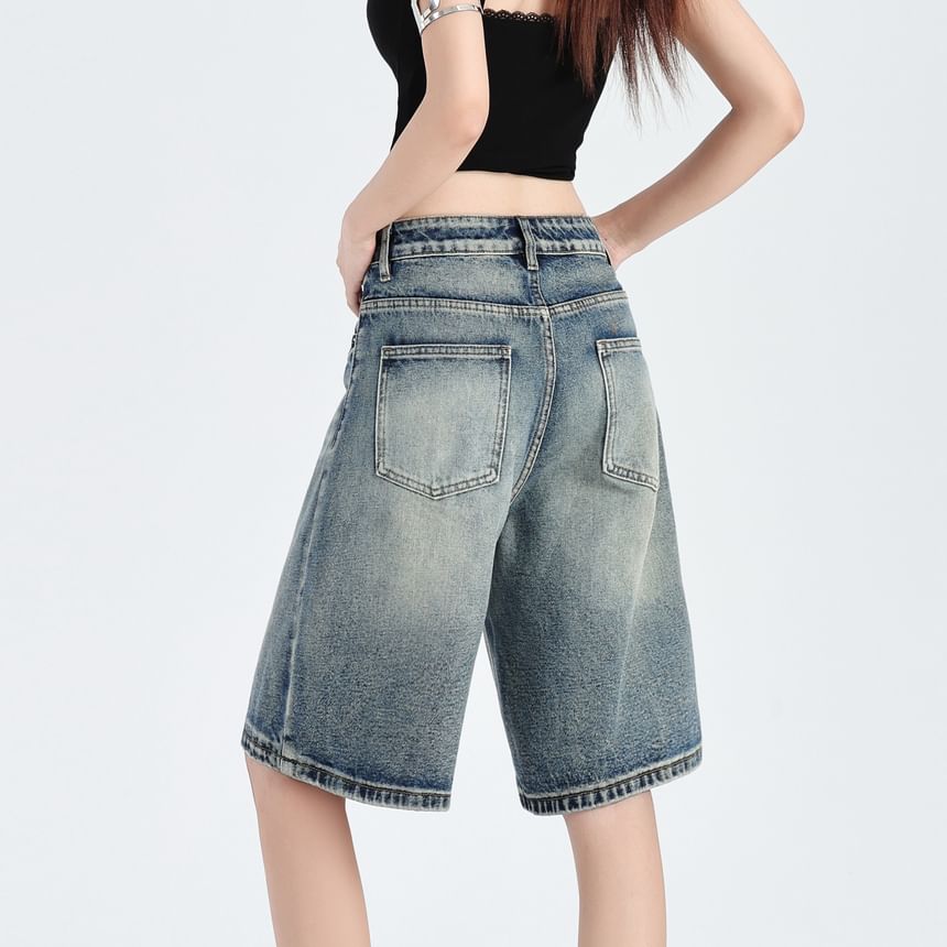 Magimomo - Denim shorts met hoge taille en wijde pijpen