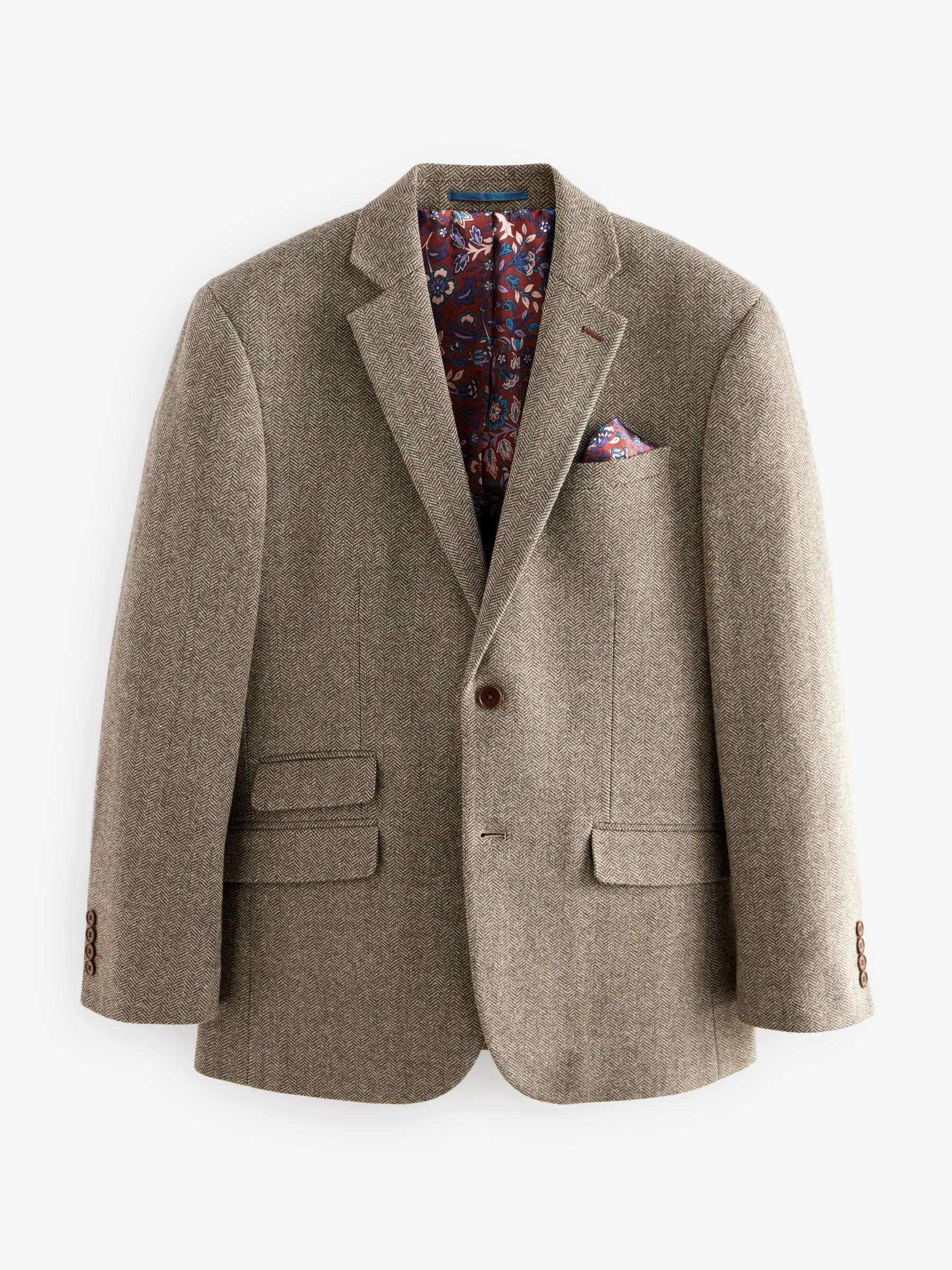 Taupe bruin - Normale Pasvorm - Signature Nova Fides Blazer van wolblend met visgraatmotief