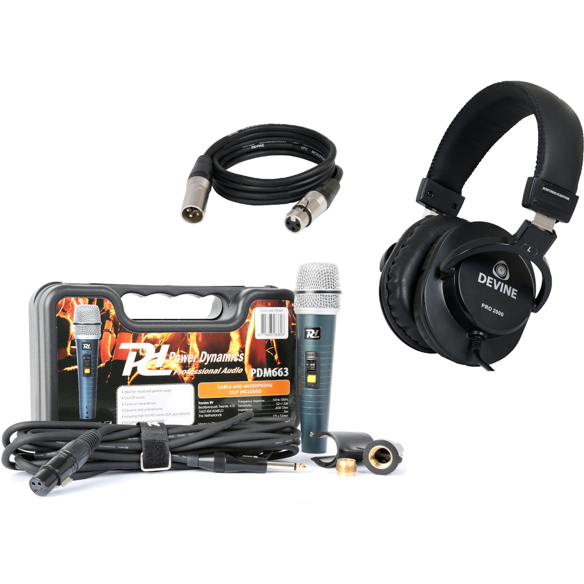 Power Dynamics PDM663 + Devine Pro 2000 en extra kabel