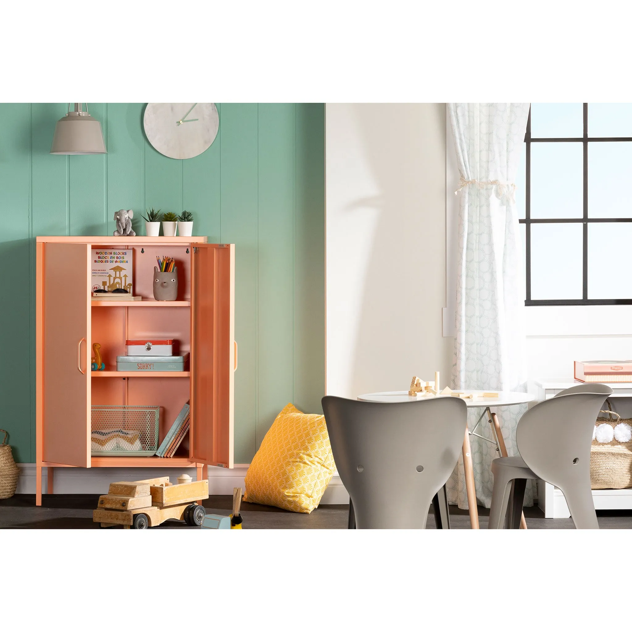 South Shore Meuble de Rangement avec 2 Portes en Métal Crea - Orange Pâle