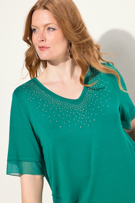 Bluse, Layering-Look, Mesh/Jersey, Zipfelsaum