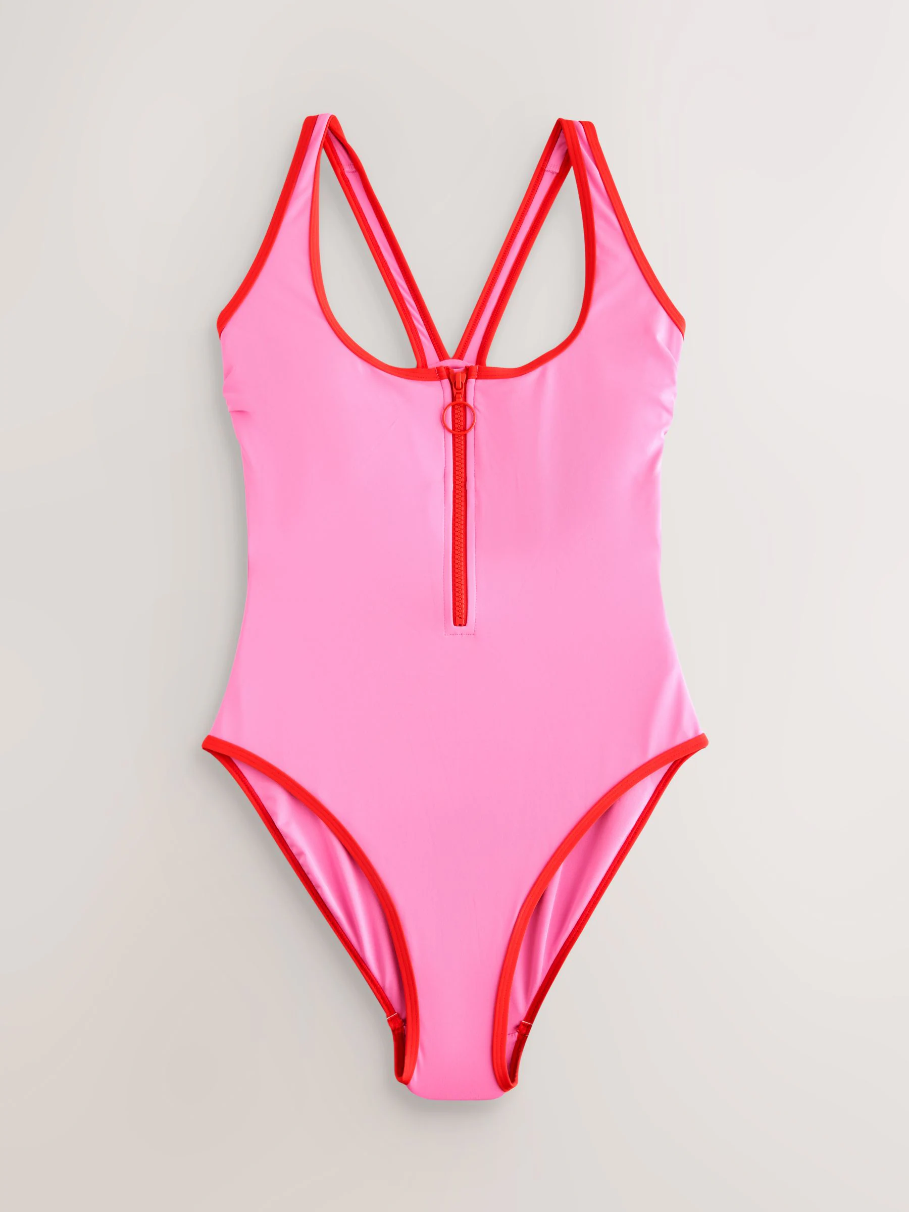 Roze/rood - Badpak met buikcorrectie en ritssluiting