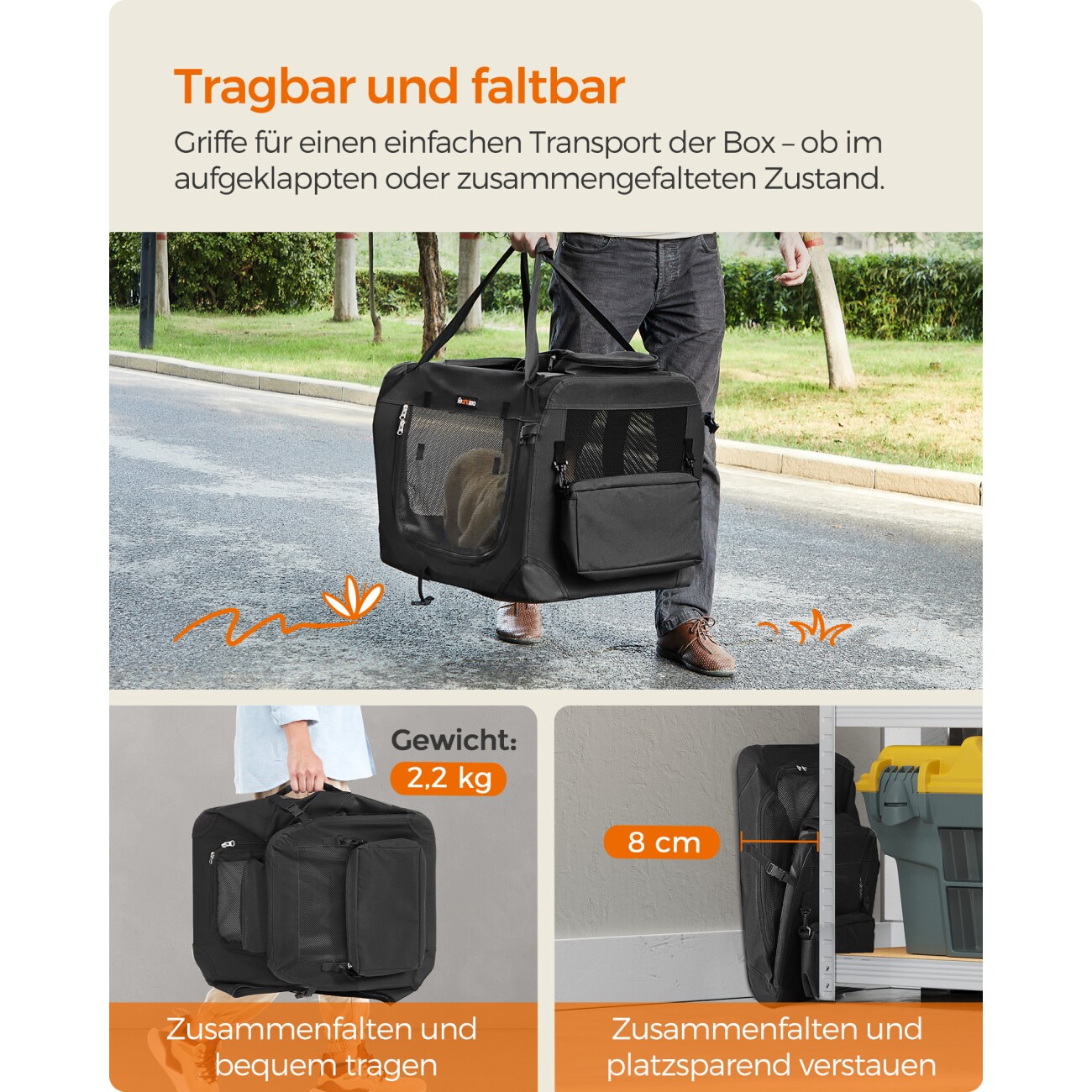 FEANDREA S-XXXL Transportbox Oxford-Gewebe schwarz 50 cm, 35 cm, 35 cm