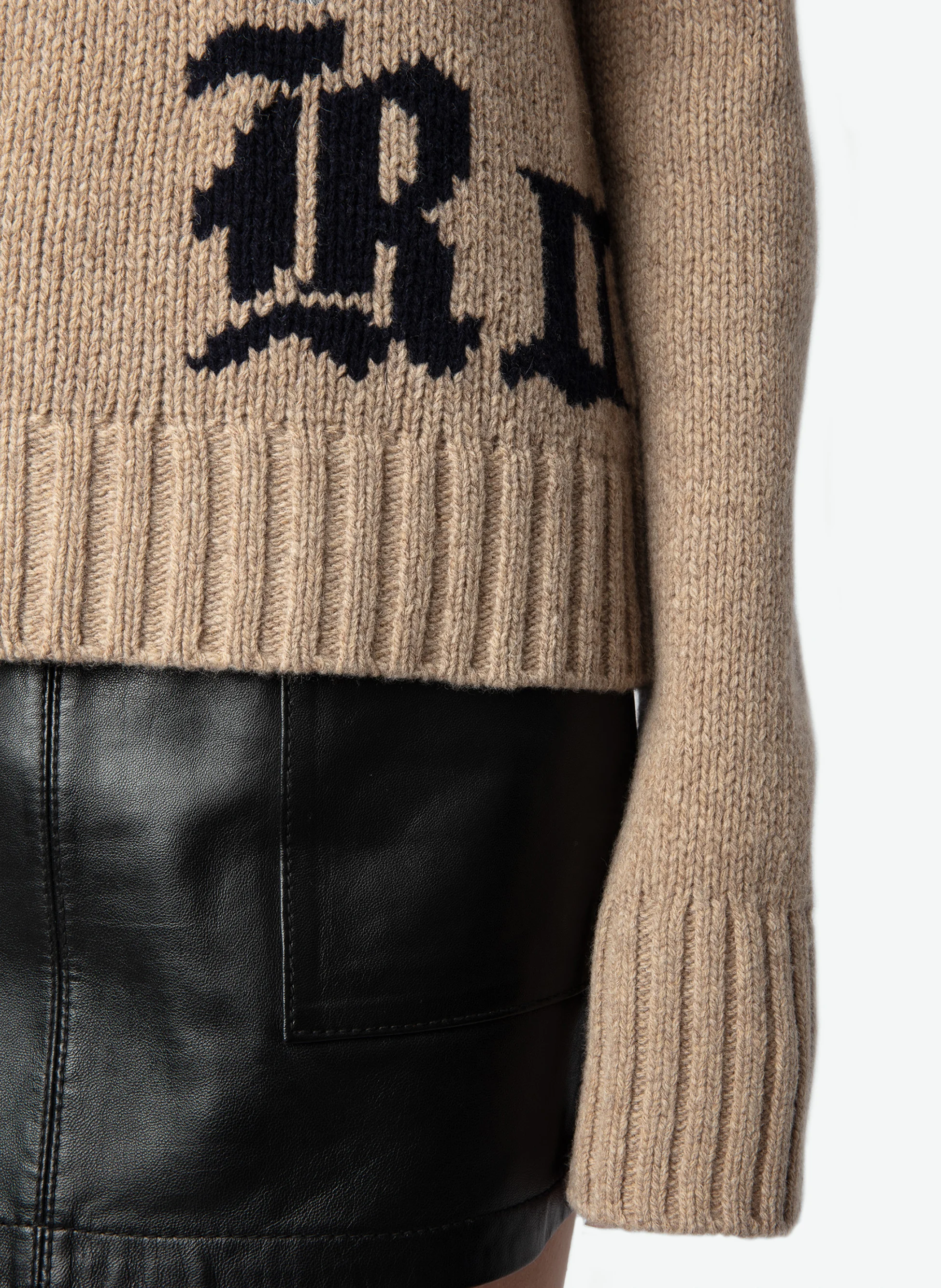 NALMA - Pull imprimé en laine mérinos | Beige