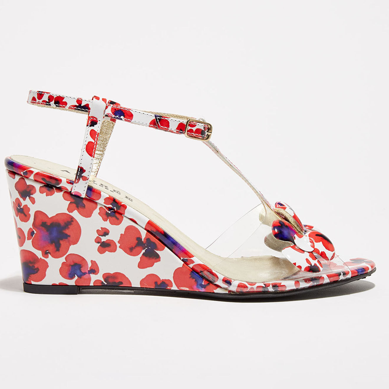 Azurée Cannes Sandales compensées en Cuir vernis Niable blanc/rouge/bleu - Talon 6.5 cm