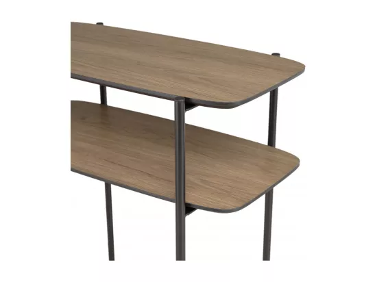 FLEUR - Table d'appoint double plateau couleur mocha pieds métal noir