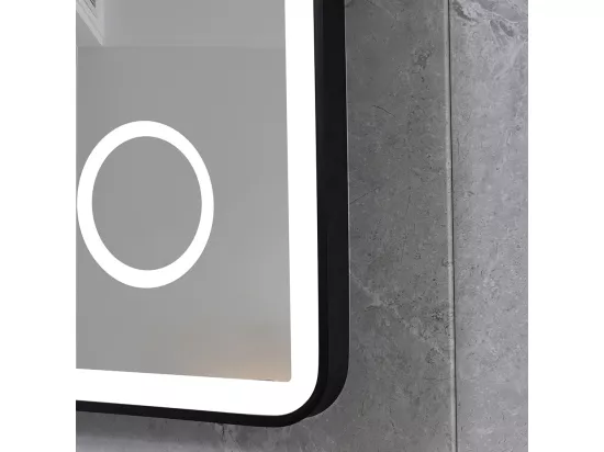 Miroir salle de bain LED 120x60cm anti buée avec cadre en aluminium noir et loupe x3 LB-4685B