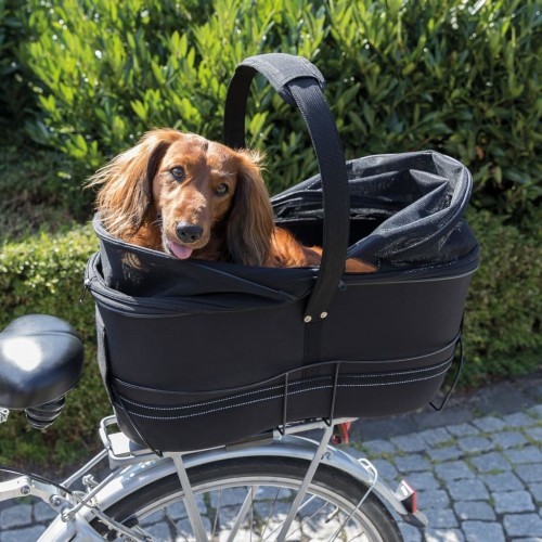 Cesta preta para transporte de animais de estimação em bicicletas
