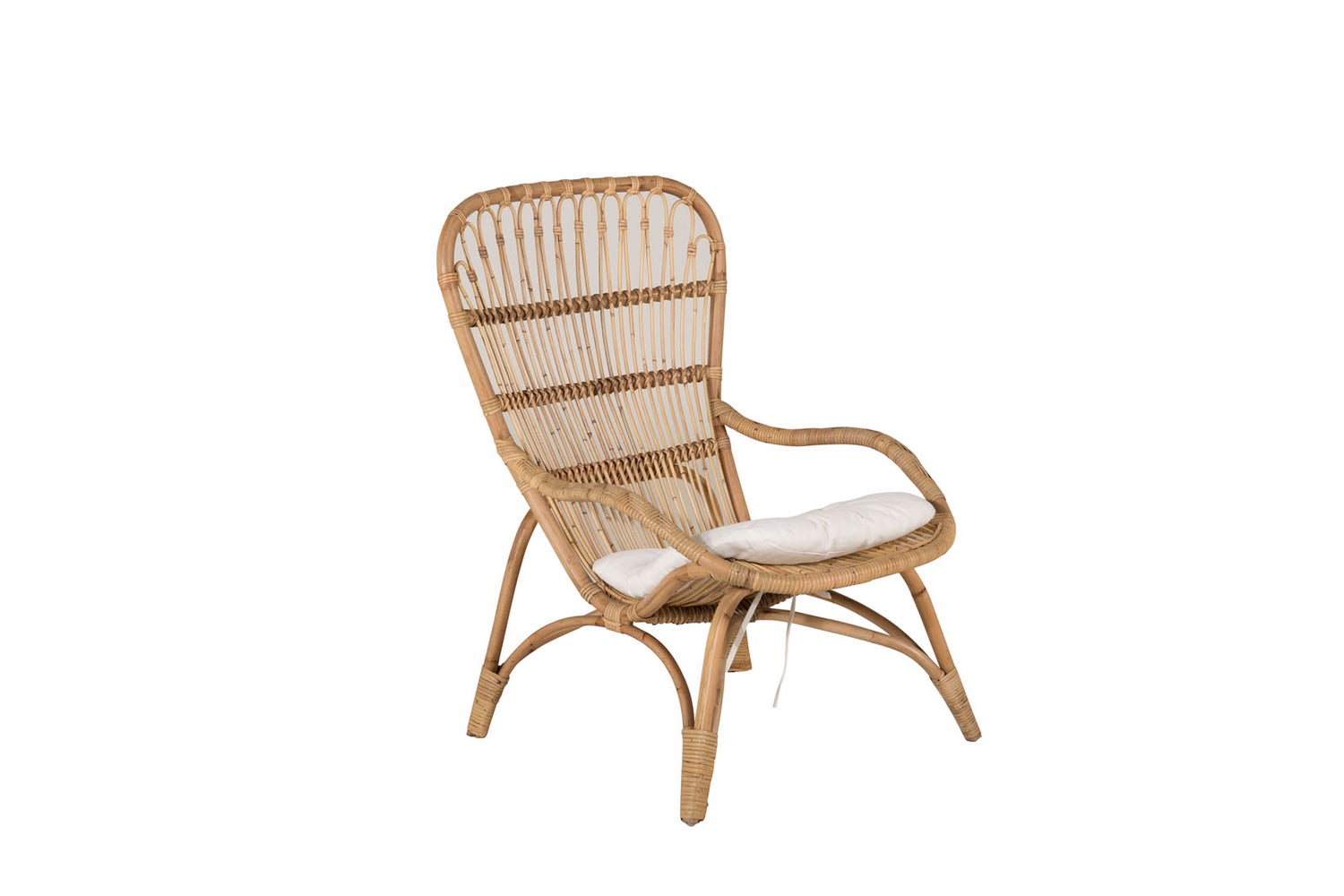 Ella loungestoel met voetenbank, naturel, gebroken wit. 66 x 131 x 95 cm
